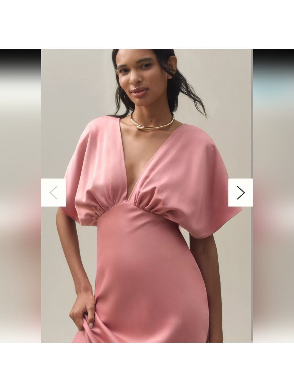 BHLDN Leila Deep-V Flutter-Sleeve Satin A-Line Gown